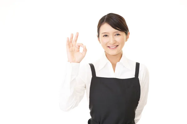 Smiling Asian Waitress Isolated White Background — Stock Photo, Image