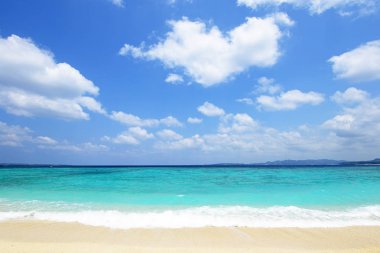 Okinawa 'da güzel bir plajın resmi.