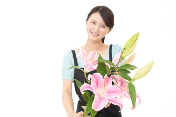 Florista Mujer Sonriendo Con Flores — Foto de Stock
