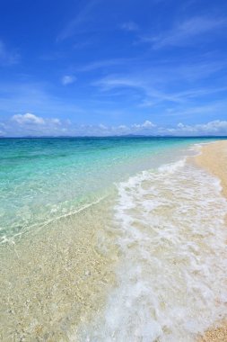 Okinawa 'da güzel bir plajın resmi.