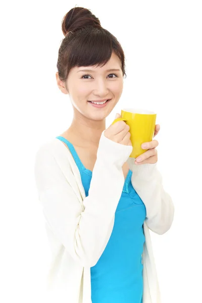 Woman Drinking Cup Coffee — Stock Photo, Image