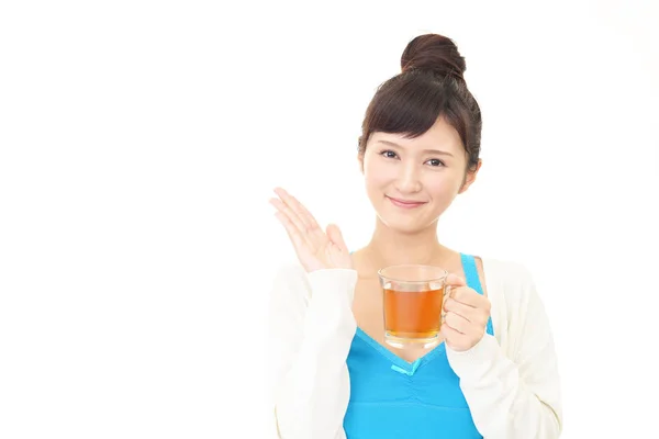 Woman Enjoys Cup Tea — Stock Photo, Image