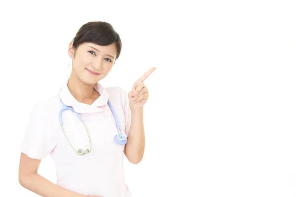 Enfermeira Apontando Com Dedo — Fotografia de Stock