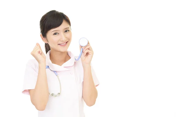 Smiling Female Nurse Isolated White Background — Stock Photo, Image