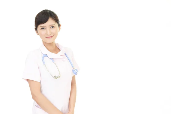Uśmiechający Się Pielęgniarka Kobiece Kobieta Białym Tle — Zdjęcie stockowe