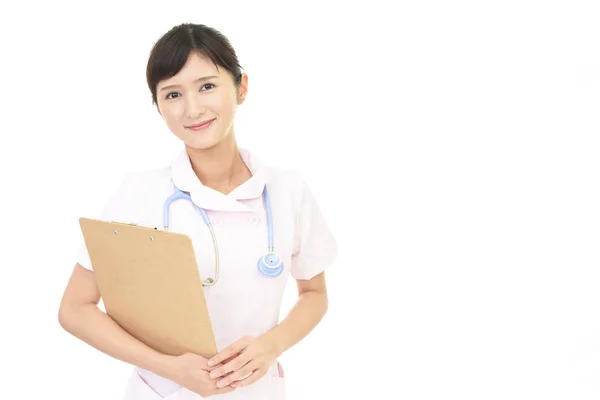 Sorridente Infermiera Femminile Isolato Sfondo Bianco — Foto Stock