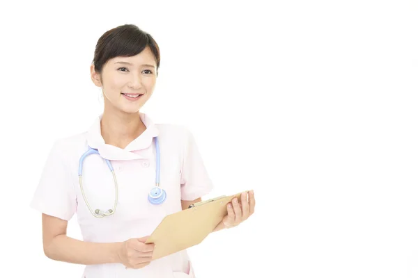 Uśmiechający Się Pielęgniarka Kobiece Kobieta Białym Tle — Zdjęcie stockowe