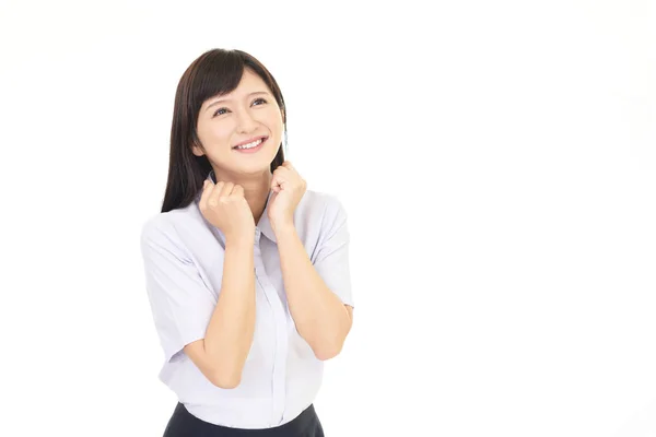 Sonriente Mujer Asiática Aislada Sobre Fondo Blanco —  Fotos de Stock