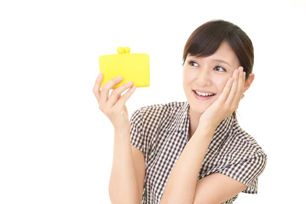 Smiling Young Woman Wallet — Stock Photo, Image
