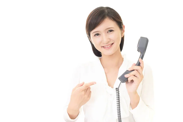 Smiling Young Woman Phone — Stock Photo, Image