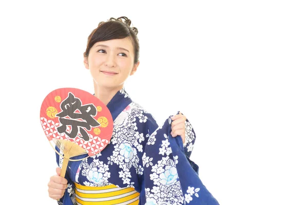 Atrakcyjna Młoda Kobieta Ubrana Kimono Japońskie Lato — Zdjęcie stockowe