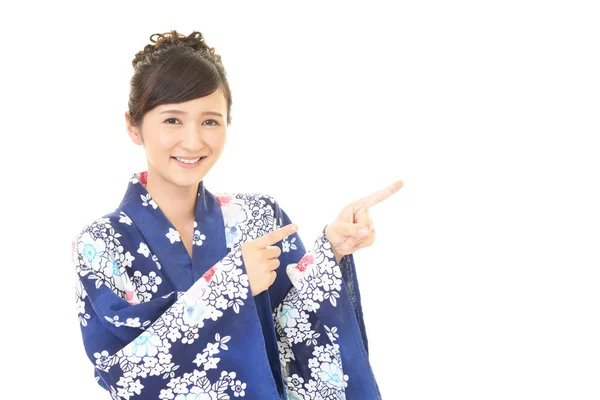 Japanese Woman Pointing Her Fingers — Stock Photo, Image