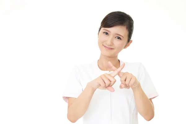 Asian Beauty Expert Demonstrating Prohibiting Gesture — Stock Photo, Image