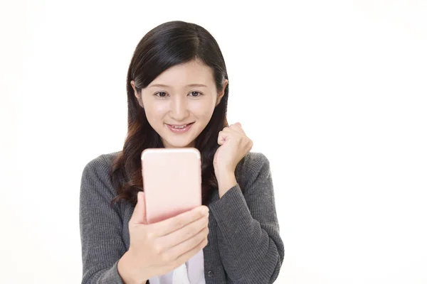 Happy Young Woman Smart Phone — Stock Photo, Image