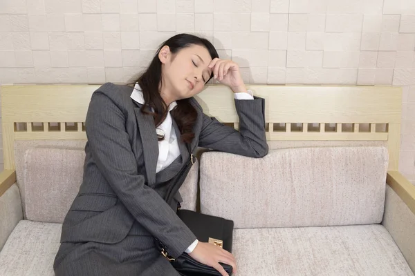 Asiática Mujer Negocios Siente Cansado Estresado — Foto de Stock