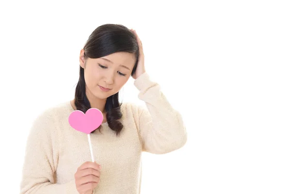 Mulher Infeliz Triste Com Coração Rosa — Fotografia de Stock