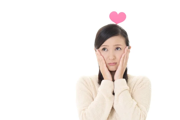 Sad Unhappy Woman Pink Heart — Stock Photo, Image