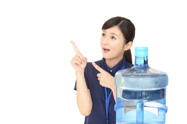 Female Worker Container Water — Stock Photo, Image
