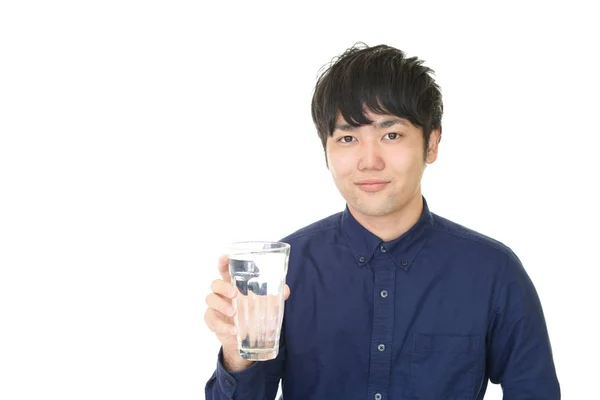 Portrait Man Holding Glass Water — Stock Photo, Image