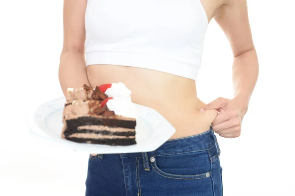 Close Van Portret Van Vrouw Haar Buik Vet Controleren — Stockfoto