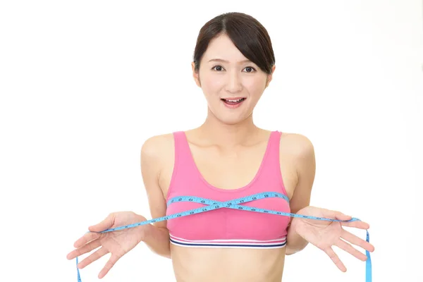 Young Woman Measuring Her Breast — Stock Photo, Image