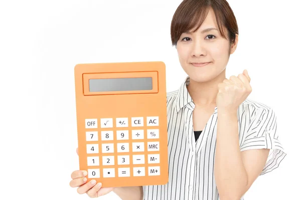 Усміхнена Жінка Калькулятором — стокове фото