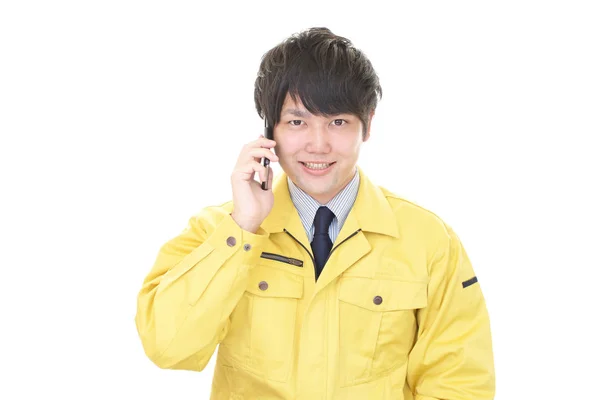 Asian Worker Who Talking Smart Phone — Stock Photo, Image