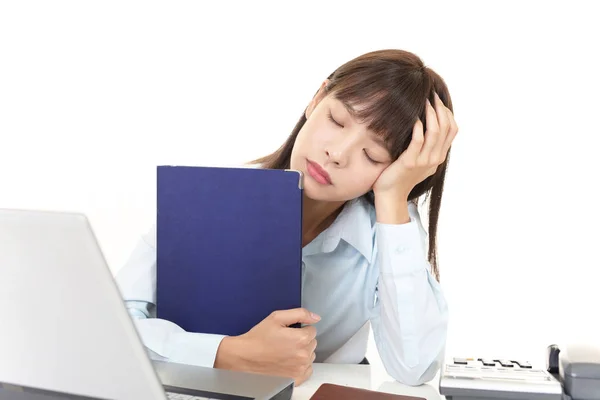 Asiática Mulher Negócios Trabalhando Mesa Estar Cansado — Fotografia de Stock