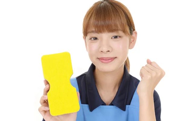 Smiling Asian Housewife Apron — Stock Photo, Image