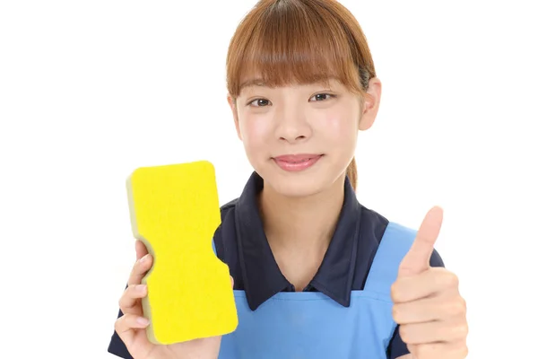 Smiling Asian Housewife Apron — Stock Photo, Image