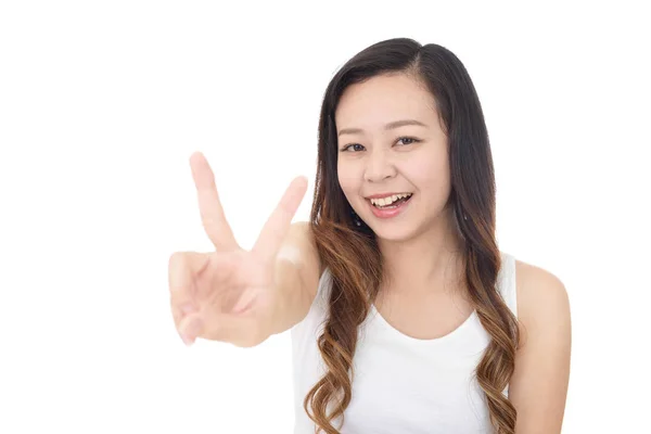 Woman Showing Victory Peace Sign — Stock Photo, Image