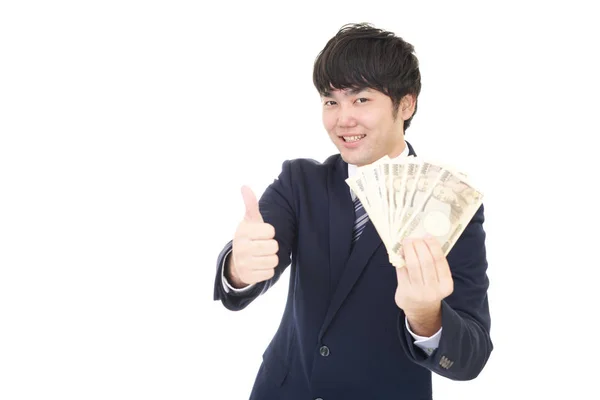 Sorrindo Asiático Empresário Com Dinheiro — Fotografia de Stock