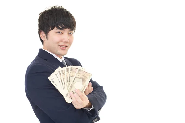 Lachende Aziatische Zakenman Met Geld — Stockfoto