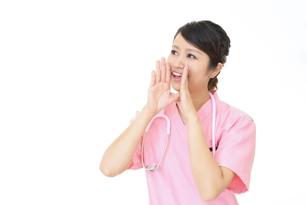 Sorridente Infermiera Femminile Isolato Sfondo Bianco — Foto Stock