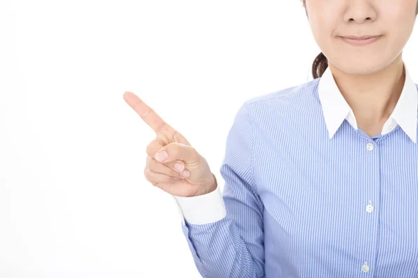 Woman Pointing Her Finger — Stock Photo, Image