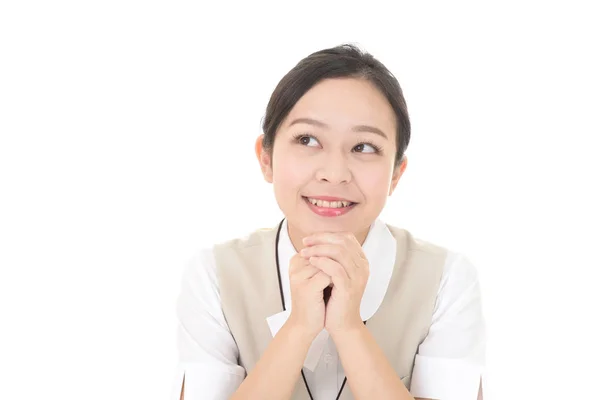 Sorrindo Mulher Negócios Isolado Fundo Branco — Fotografia de Stock