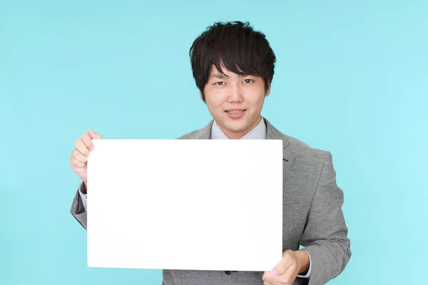Leende Asiatisk Affärsman Med Whiteboard — Stockfoto