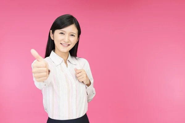 Smiling Business Woman Thumbs — Stock Photo, Image