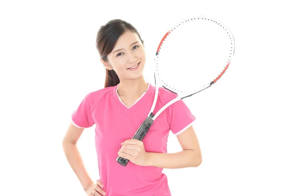 Lachende Vrouw Met Een Tennisracket — Stockfoto