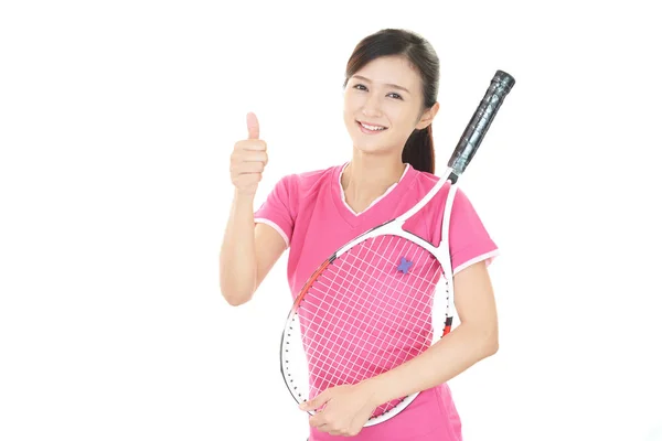 Lachende Vrouw Met Een Tennisracket — Stockfoto