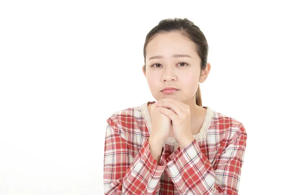 Aziatische Jonge Vrouw Die Bezorgd — Stockfoto