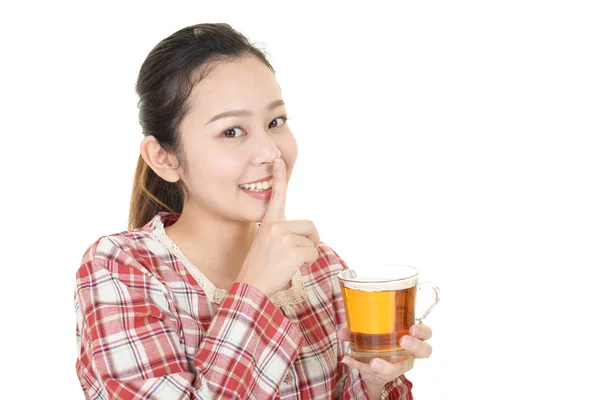 Woman Placing Finger Lips — Stock Photo, Image