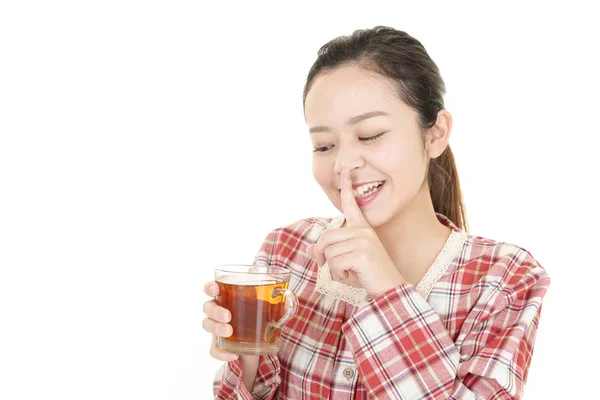 Mujer Poniendo Dedo Los Labios — Foto de Stock