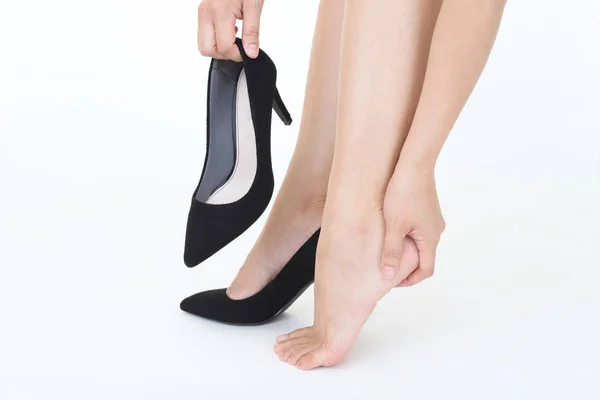Woman Having Pain Wearing High Heeled Shoes — Stock Photo, Image