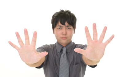 iş adamı izole beyaz zemin üzerine kırmızı yapma