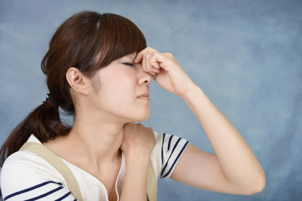 Asian Housewife Feeling Tired Stressed — Stock Photo, Image