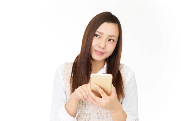 Smiling Woman Using Smart Phone — Stock Photo, Image