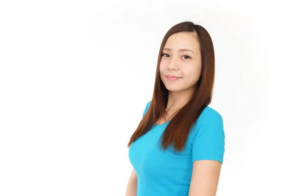 Glimlachen Aziatische Vrouw Geïsoleerd Witte Achtergrond — Stockfoto
