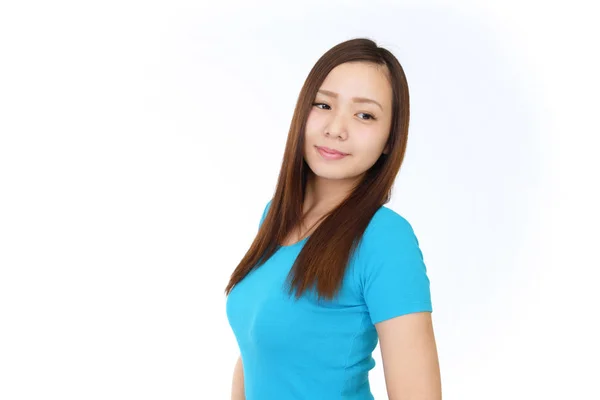 Glimlachen Aziatische Vrouw Geïsoleerd Witte Achtergrond — Stockfoto