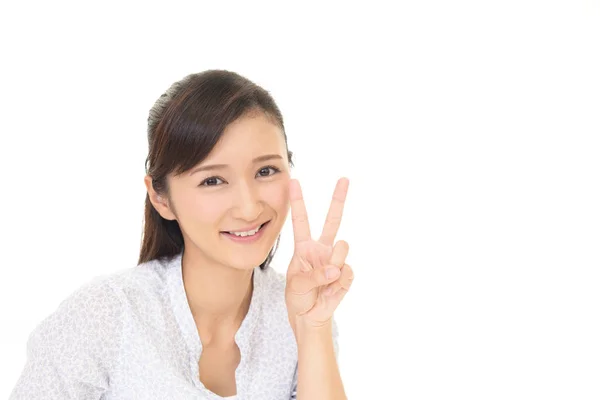 Portrait Young Woman Showing Number Two Gesture — Stock Photo, Image